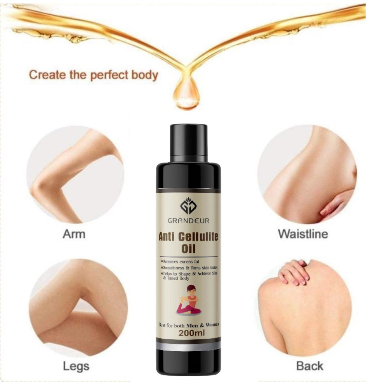 Grandeur Anti Cellulite & Skin Toning Fat Burning Oil & Slimming For Stomach, Hips, Thighs, Body- 200ml