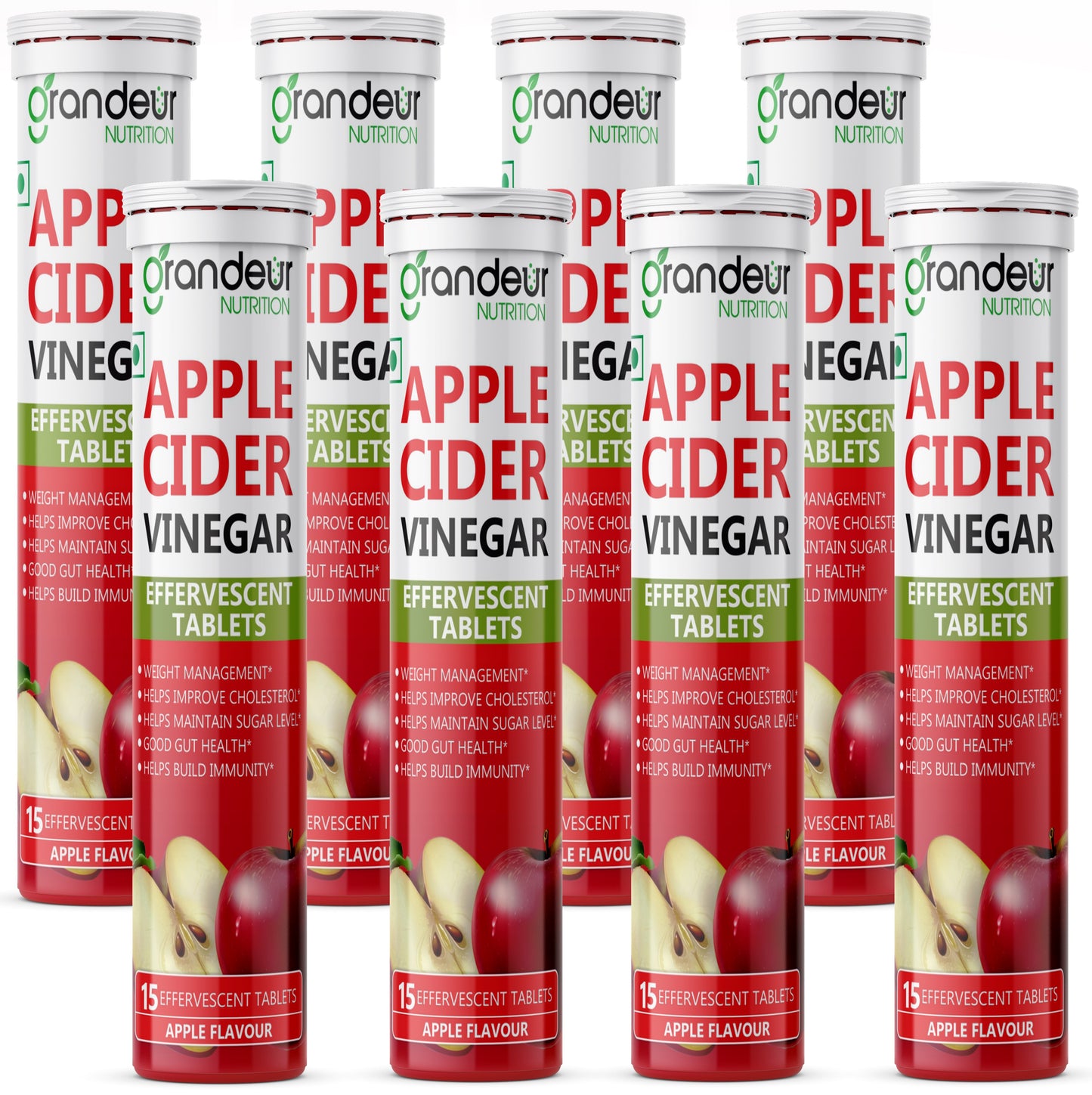 Grandeur Plant Based Apple Cider Vinegar Effervescent Tablets With 500 mg Apple Cider, Pomegranate Extract 100 mg, Vitamin B6, B12 - Sugar Free, For Immunity & Weight Management