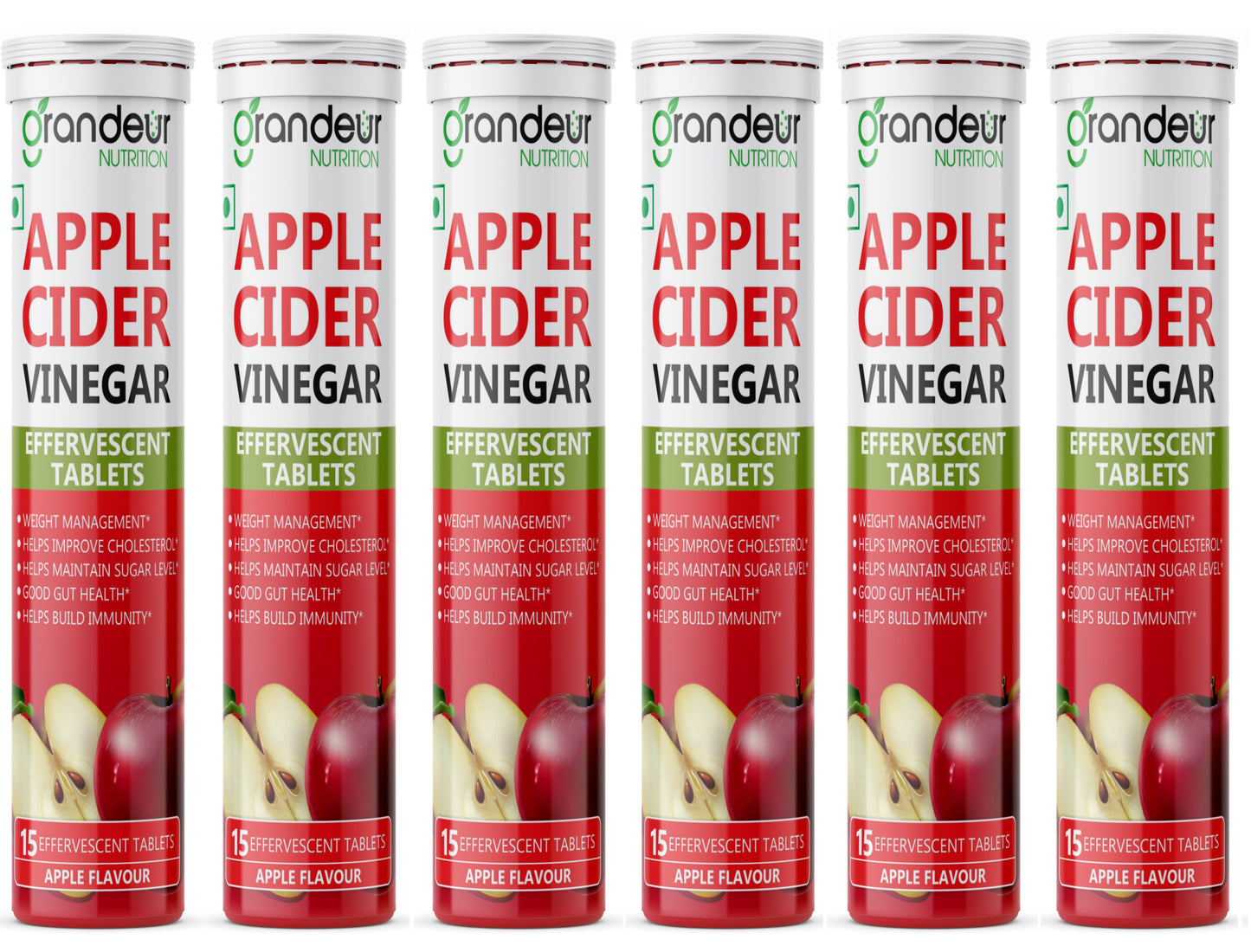Grandeur Plant Based Apple Cider Vinegar Effervescent Tablets With 500 mg Apple Cider, Pomegranate Extract 100 mg, Vitamin B6, B12 - Sugar Free, For Immunity & Weight Management