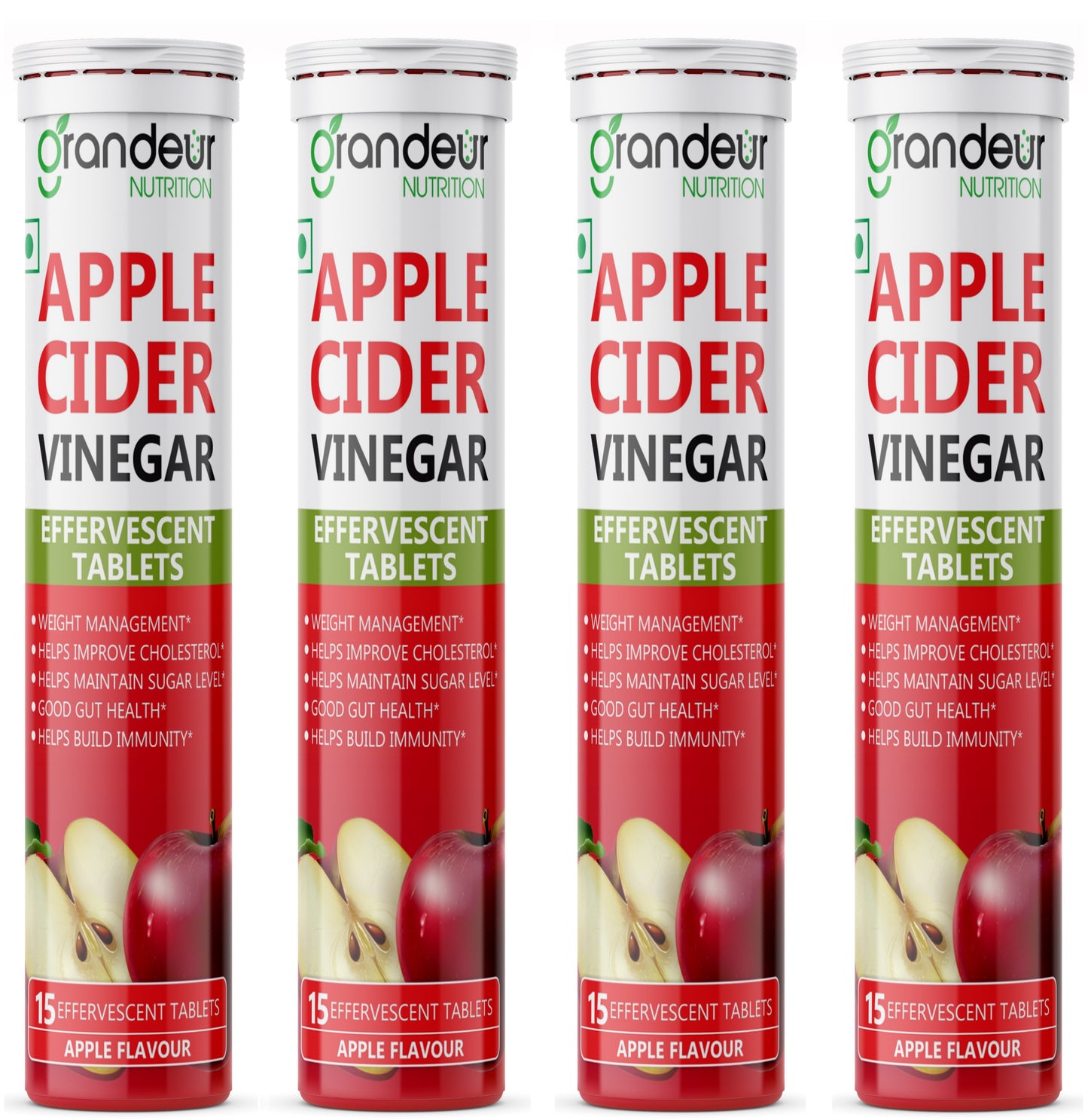 Grandeur Plant Based Apple Cider Vinegar Effervescent Tablets With 500 mg Apple Cider, Pomegranate Extract 100 mg, Vitamin B6, B12 - Sugar Free, For Immunity & Weight Management