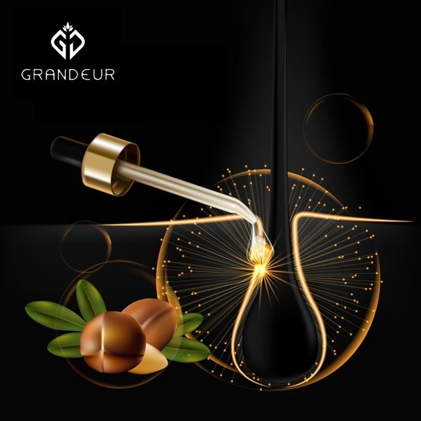 Grandeur 100% Pure & Natural Moroccan Argan Oil 30ml, for Dry and Coarse Hair & Skin care 30mL