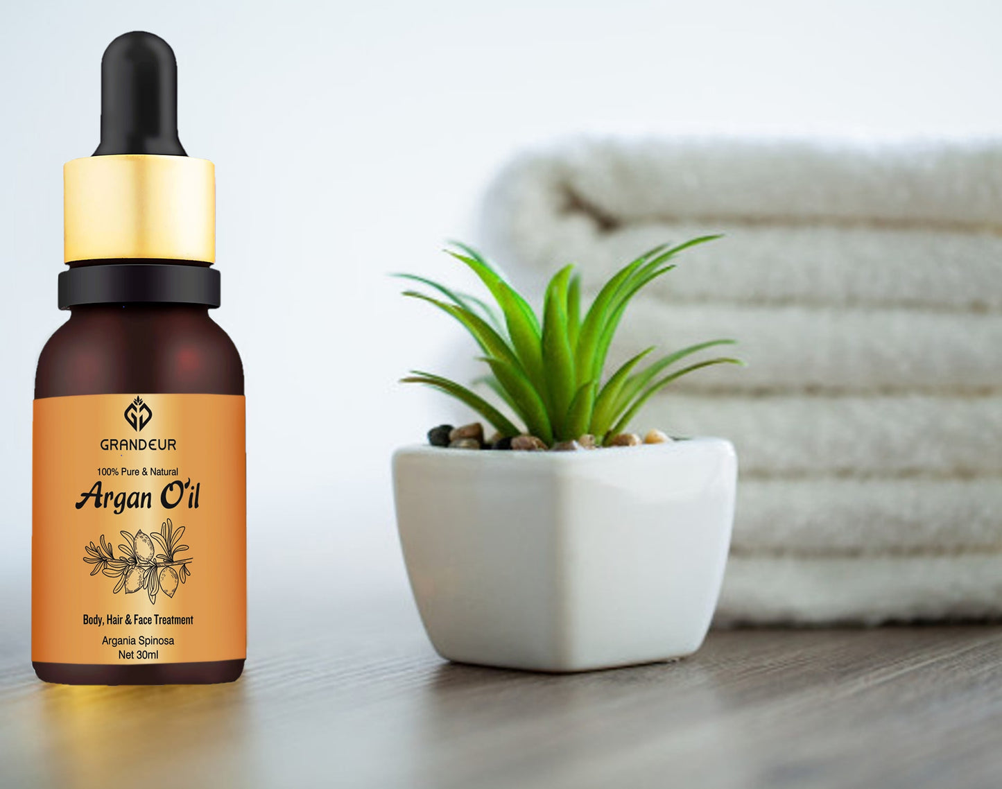 Grandeur 100% Pure & Natural Moroccan Argan Oil 30ml, for Dry and Coarse Hair & Skin care 30mL