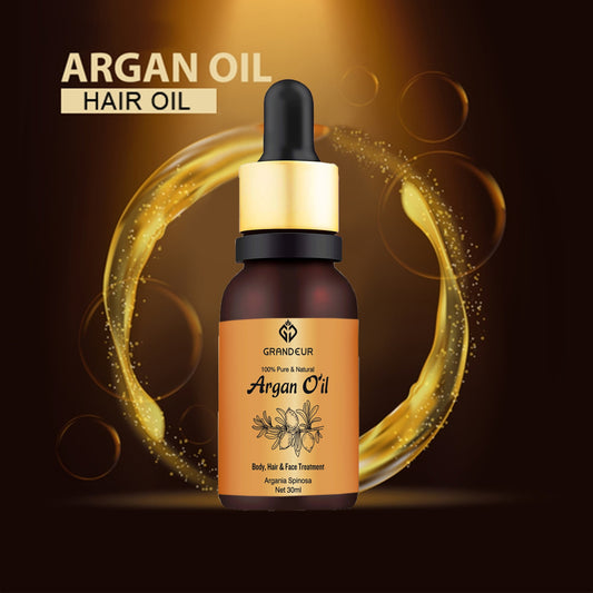 Grandeur 100% Pure & Natural Moroccan Argan Oil 30ml, for Dry and Coarse Hair & Skin care 30mL