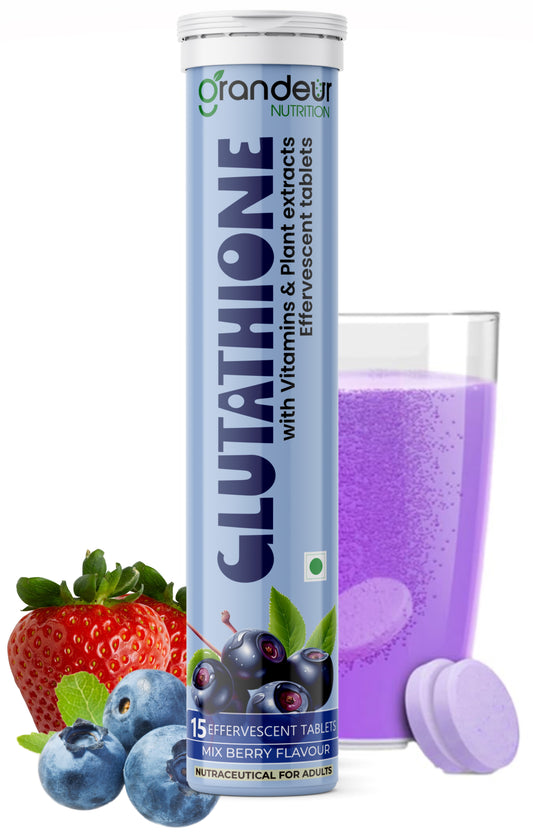 Grandeur Glutathione Tablets for Glowing, Radiant And Youthful Skin, 600mg L-Glutathione, Hyaluronic Acid, Acai Berry Extract | 15 Tab Collagen Supplements |