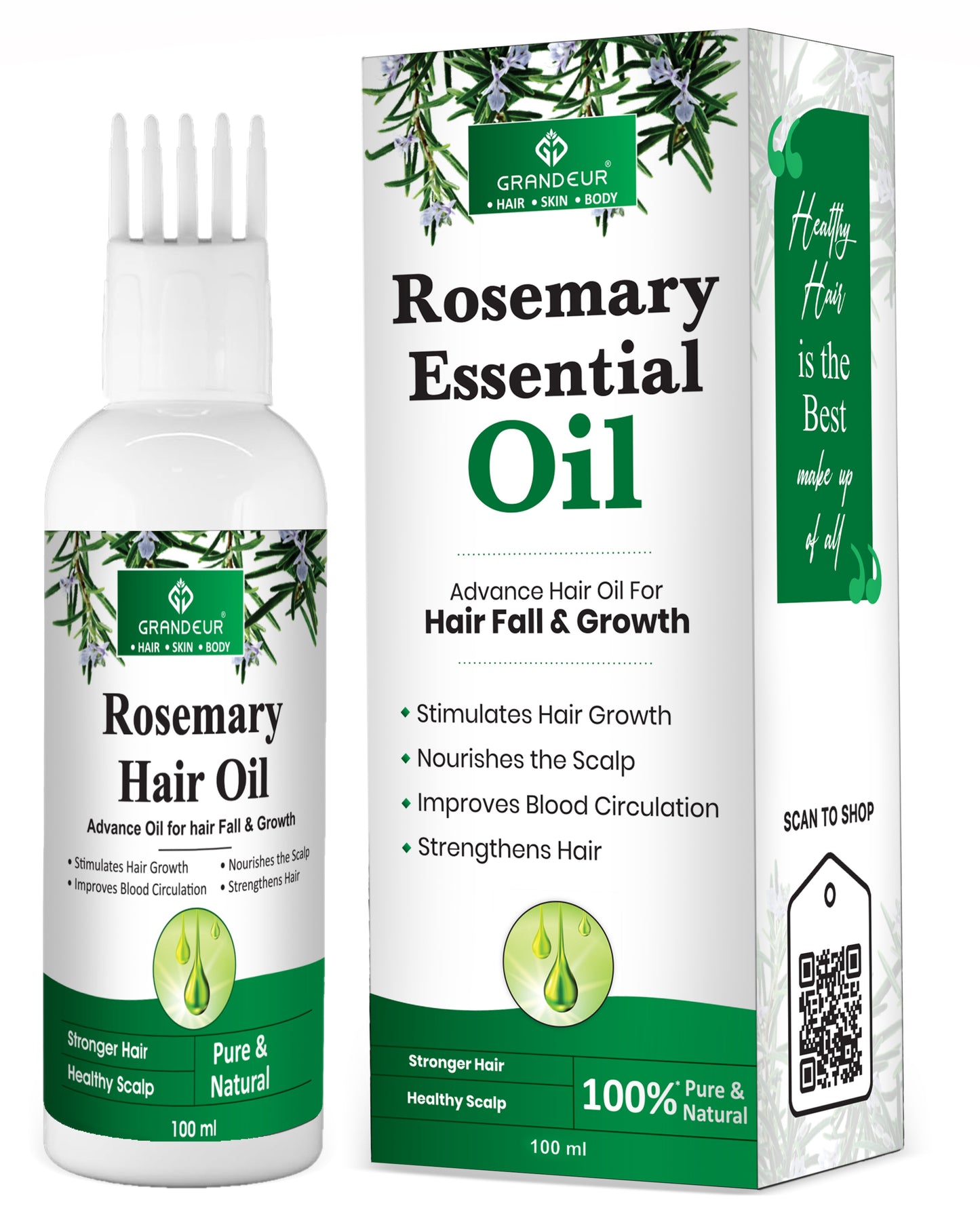 Grandeur Rosemary Hair Growth Oil With Olive Oil &amp; Methi Dana For Hair Fall Control - 100 ml | Promotes Hair Growth | Strengthens Hair | Nourishes The Scalp, Improve Blood Circulation