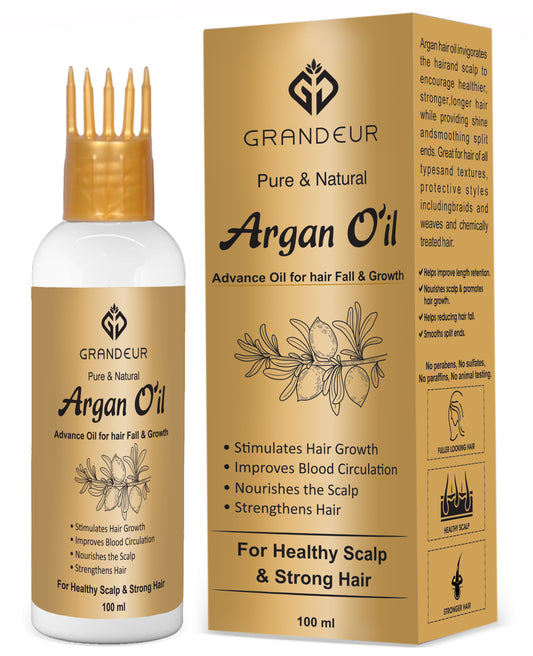Grandeur Argan Hair Growth Oil With Olive, Coconut, Castor & Methi Dana For Hair Fall Control - 100 ml | Promotes Hair Growth | Strengthens Hair | Nourishes The Scalp, Improve Blood Circulation