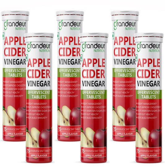 Grandeur Plant Based Apple Cider Vinegar Effervescent Tablets With 500 mg Apple Cider, Pomegranate Extract 100 mg, Vitamin B6, B12 - Sugar Free, For Immunity & Weight Management
