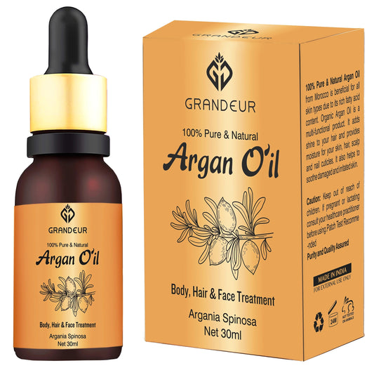 Grandeur 100% Pure & Natural Moroccan Argan Oil 30ml, for Dry and Coarse Hair & Skin care 30mL