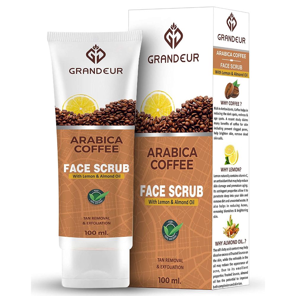 Grandeur Coffee Face Scrub With Coffee, Lemon & Almond Oil For Tan Removal & Exfoliation (100 GM )