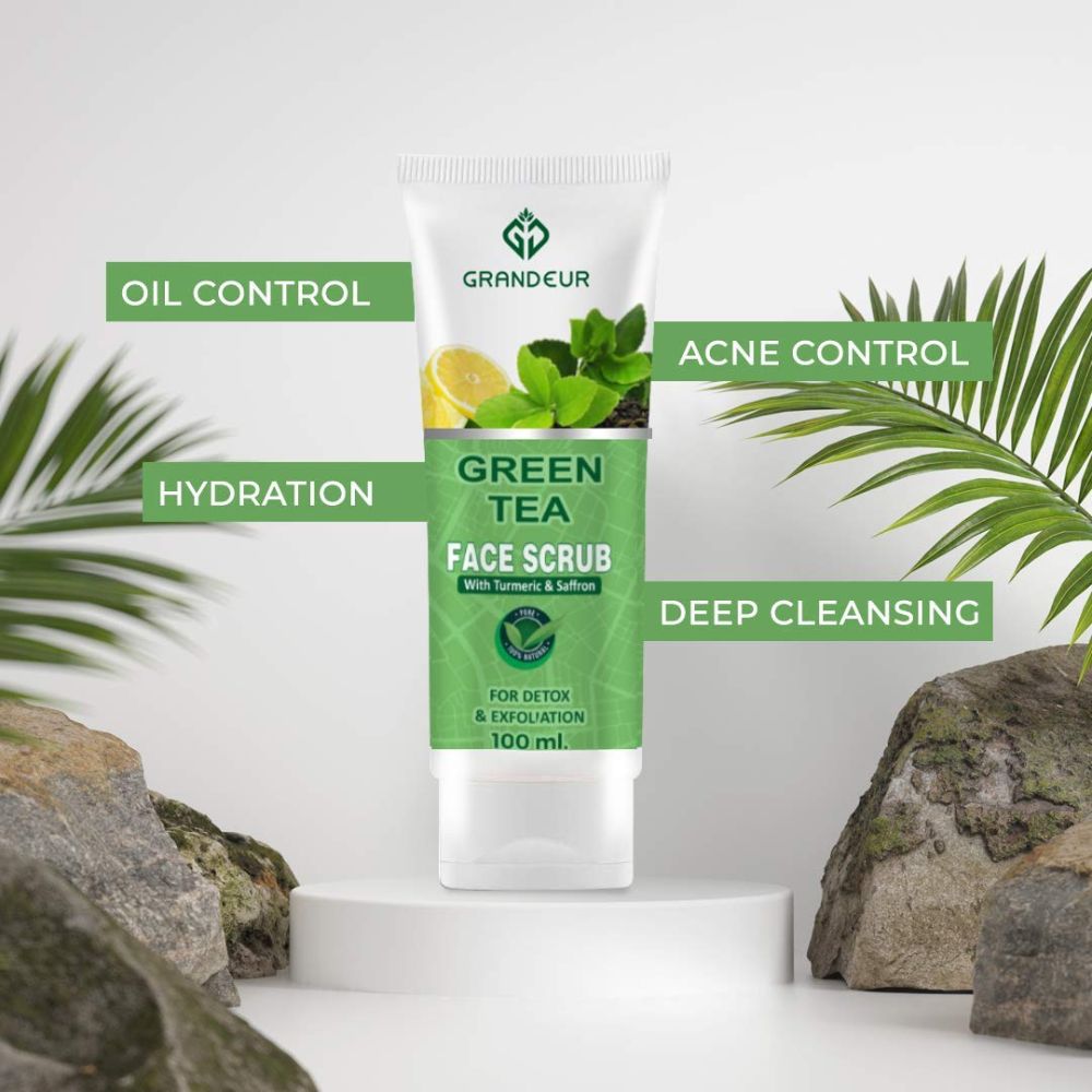 Grandeur Detox Green Tea Face Scrub With Cucumber & Neem For Exfoliation & Radiant Skin ( 100 GM )