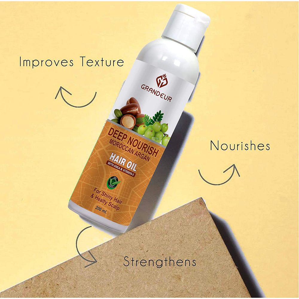 Grandeur Deep Nourish Moroccan Argan Hair Oil For Shiny Hair ( Amla ,Vitamin E & Redensyl - 200 ML )