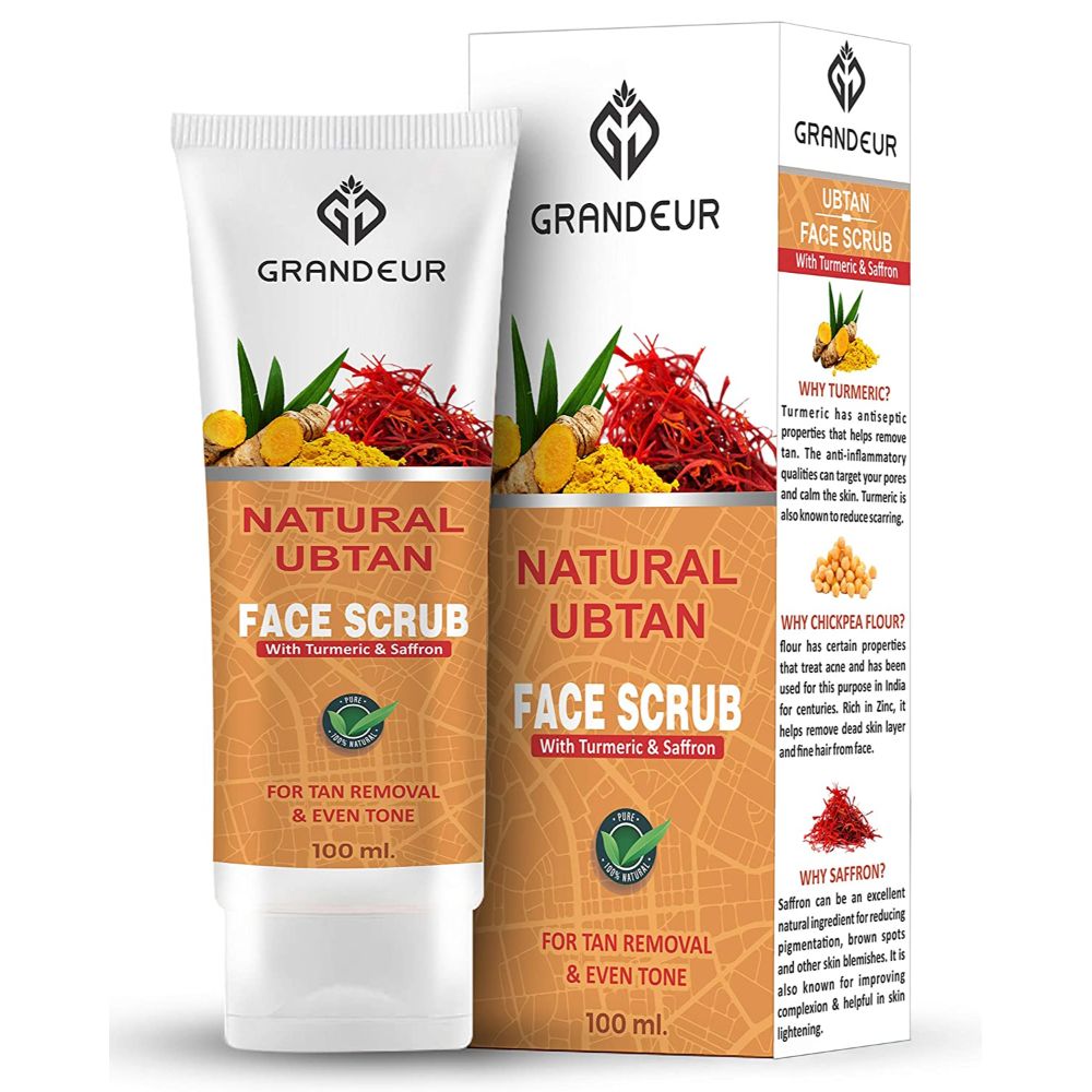 Grandeur Ubtan Face Wash & Face Scrub Combo With Goodness of Turmeric, Saffron, Chickpea Flour For Tan Removal & Brighter Skin ( 100 ML + 100 GM )