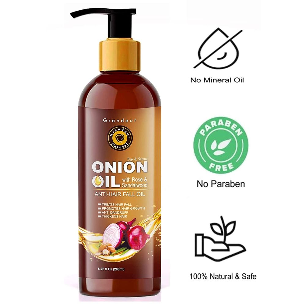 Grandeur Hair Problems Fighter Onion Hair Oil For Hair Growth & Hair Fall Control With Red Onion Extract ( Argan Oil, Bhringraj - 200 ML )