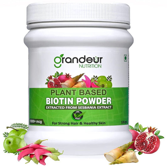 Grandeur Plant Based Biotin Powder For Strong Hair & Healthy Skin With Sesbania Extract, Bamboo Shoot, Amla, Tamarind- 120g | HAIR FALL CONTROL | HAIR GROWTH |