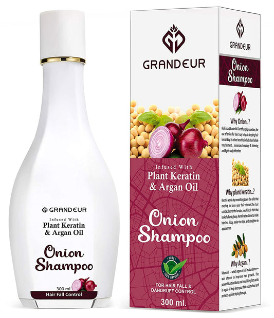 Grandeur Onion Shampoo For Hair Growth & Hair Fall Control Infused With Keratin & Argan Oil - Strong & Healthy Hair- 300Ml