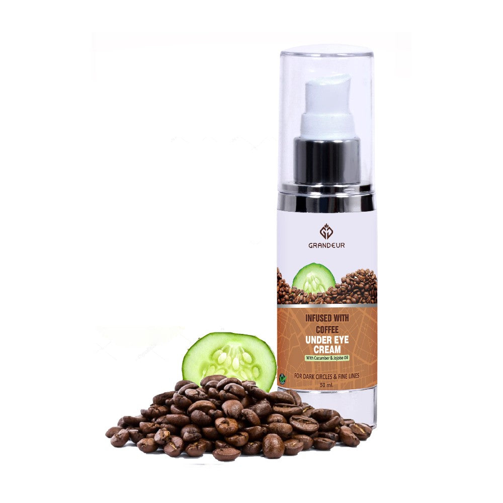 Grandeur Under Eye Cream Infused With Coffee, Cucumber & Jojoba Oil For Dark Circles, Puffiness, Fine Lines, Wrinkles and Bags- 50ml | Anti Ageing | Even Skin Tone |