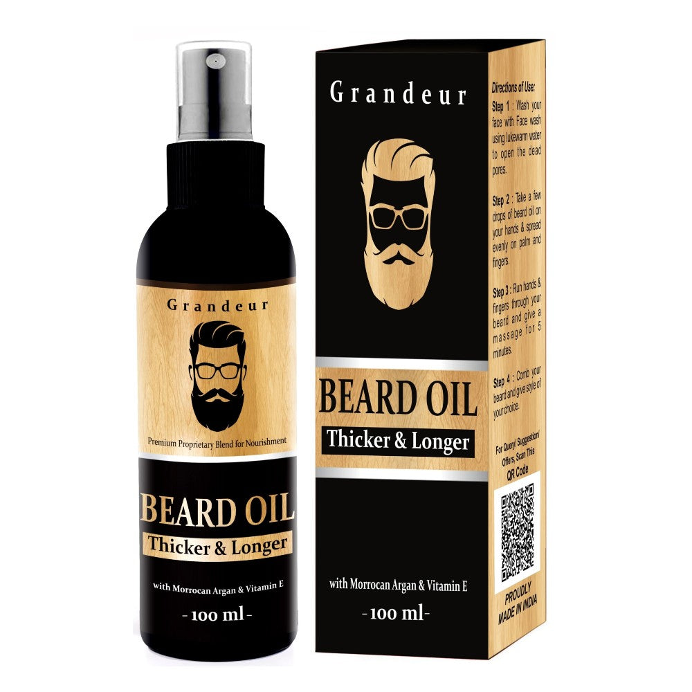 Grandeur Mooch And Beard Oil For Men For Thicker & Longer Beard- 100mL with Vitamin E & Argan Oil