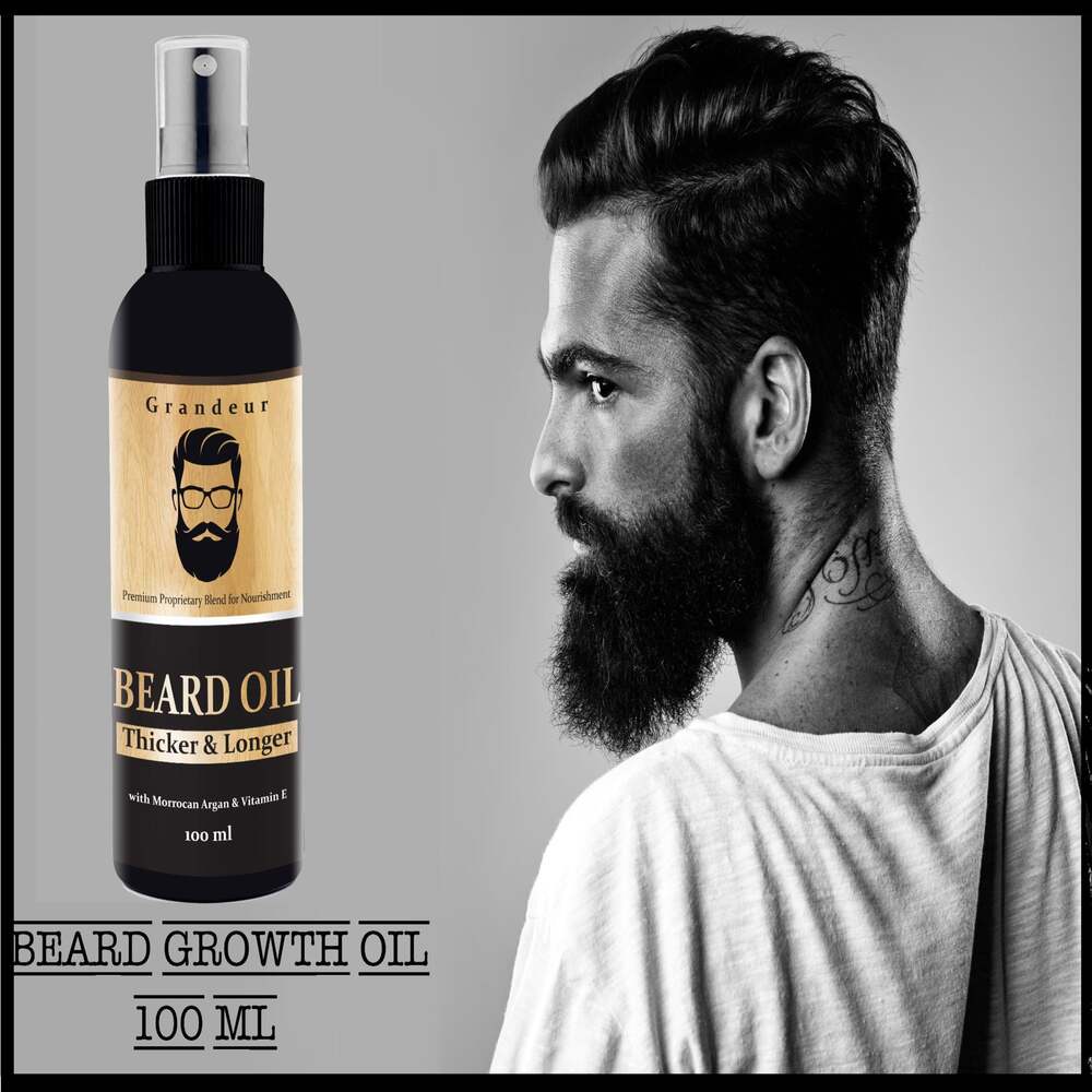 Grandeur Mooch And Beard Oil For Men For Thicker & Longer Beard- 100mL with Vitamin E & Argan Oil