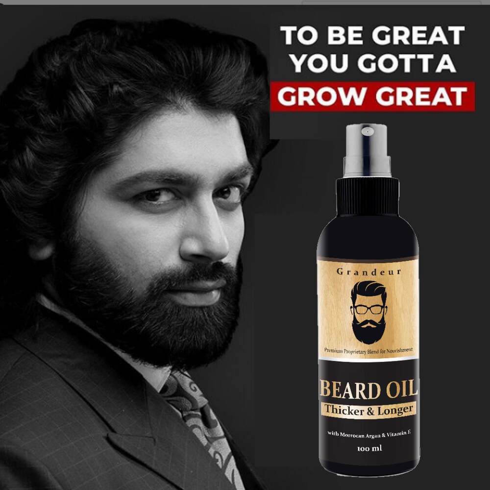 Grandeur Mooch And Beard Oil For Men For Thicker & Longer Beard- 100mL with Vitamin E & Argan Oil